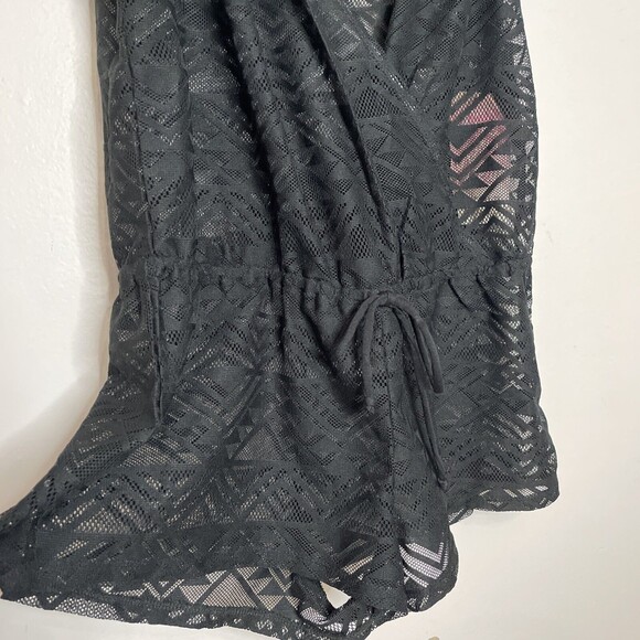 Miken Black Crochet Swim Cover Up Romper Boho Lace Sheer Juniors Large geometric - Picture 7 of 9